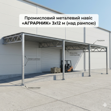 Промышленный металлический навес «Аграрник» 3х12 м