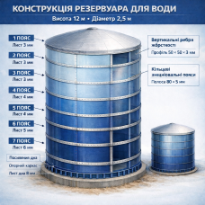 Резервуар для води вертикальний 12×2,5 м (60 м³)